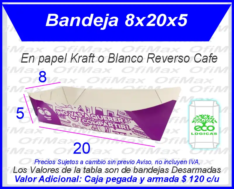 bandejas de carton ecologicas para comidas rapidas 8x20x5, Bogota, Colombia